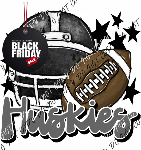 Football Helmet Huskies Dtf Transfer (See Color Options) Pocket Size 3 / Black Gray Lettering