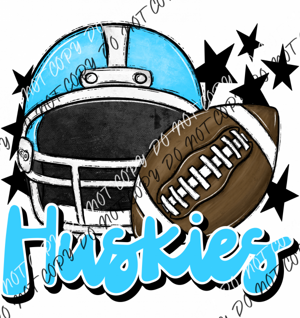 Football Helmet Huskies Dtf Transfer (See Color Options) Pocket Size 3 / Light Blue Lettering