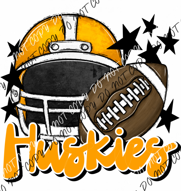 Football Helmet Huskies Dtf Transfer (See Color Options) Pocket Size 3 / Yellow Lettering Transfers