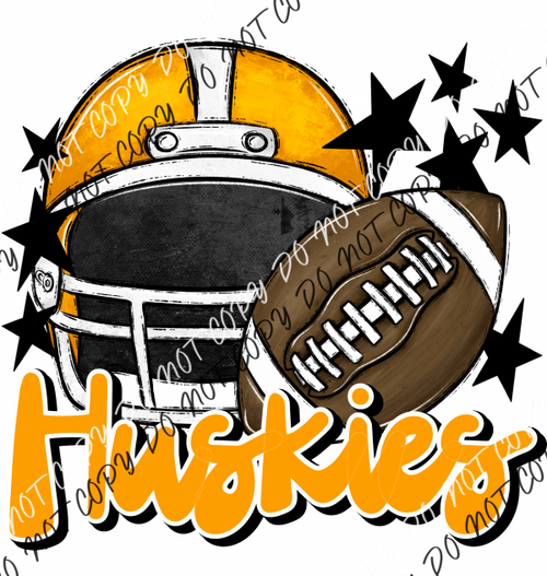 Football Helmet Huskies Dtf Transfer (See Color Options) Pocket Size 3 / Yellow Lettering Transfers