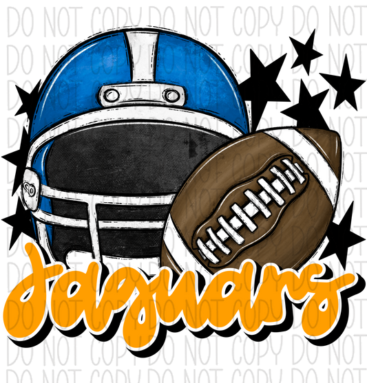 Football Helmet Jaguars Dtf Transfer (See Color Options) Pocket Size 3 / Blue Yellow Lettering