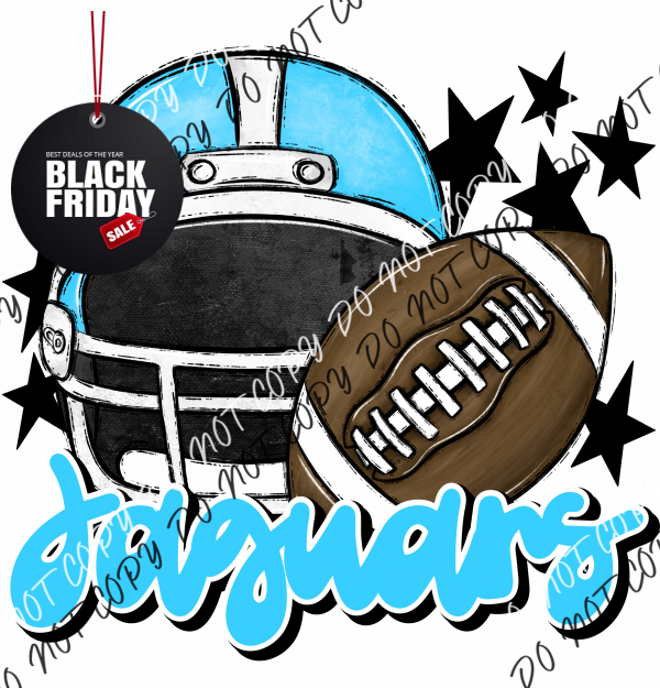 Football Helmet Jaguars Dtf Transfer (See Color Options) Pocket Size 3 / Light Blue Lettering