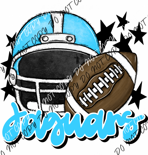 Football Helmet Jaguars Dtf Transfer (See Color Options) Pocket Size 3 / Light Blue Lettering