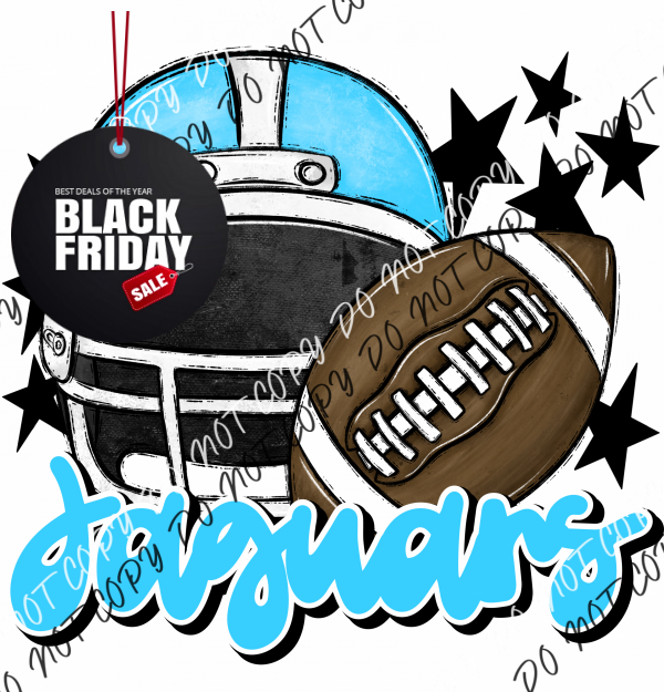 Football Helmet Jaguars Dtf Transfer (See Color Options) Pocket Size 3 / Light Blue Lettering