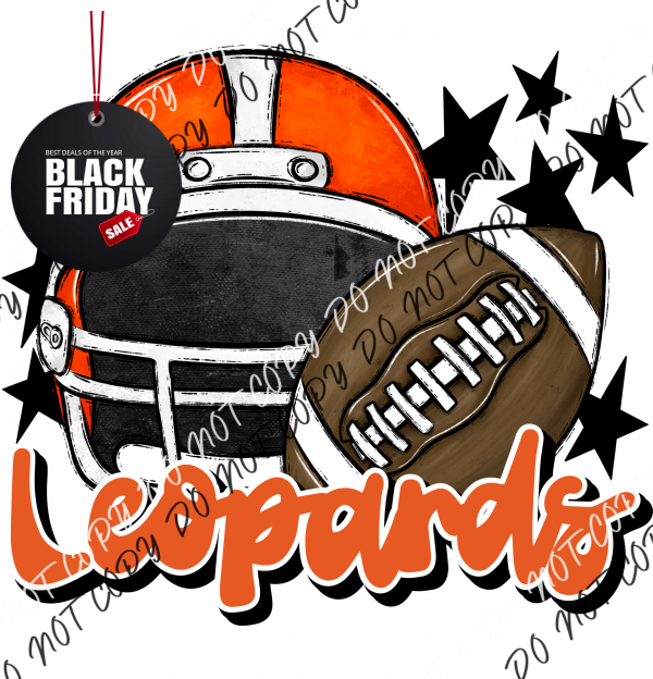 Football Helmet Leopards Dtf Transfer (See Color Options) Pocket Size 3 / Orange Lettering Transfers