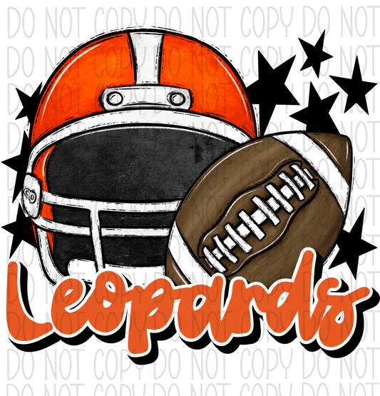 Football Helmet Leopards Dtf Transfer (See Color Options) Pocket Size 3 / Orange Lettering Transfers