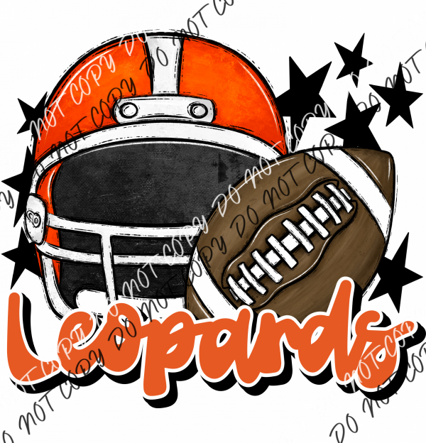 Football Helmet Leopards Dtf Transfer (See Color Options) Pocket Size 3 / Orange Lettering Transfers