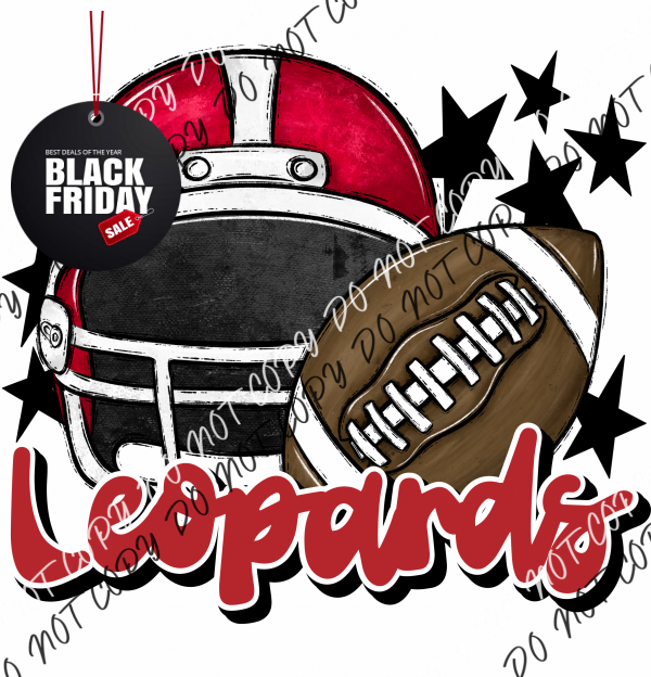 Football Helmet Leopards Dtf Transfer (See Color Options) Pocket Size 3 / Red Lettering Transfers