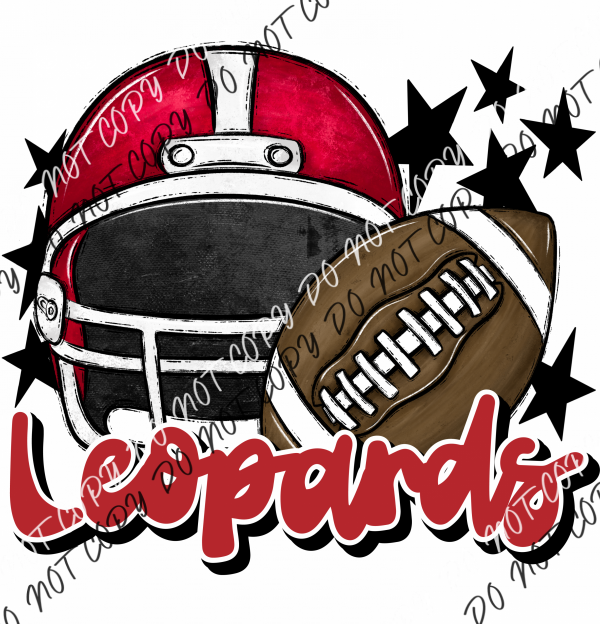 Football Helmet Leopards Dtf Transfer (See Color Options) Pocket Size 3 / Red Lettering Transfers