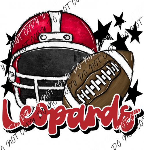 Football Helmet Leopards Dtf Transfer (See Color Options) Pocket Size 3 / Red Lettering Transfers