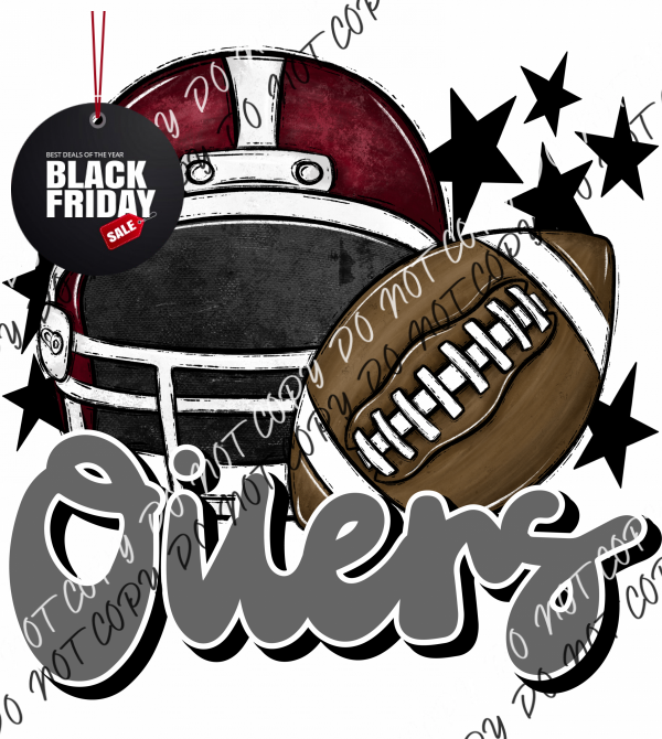 Football Helmet Oilers Dtf Transfer (See Color Options) Pocket Size 3 / Maroon Gray Lettering