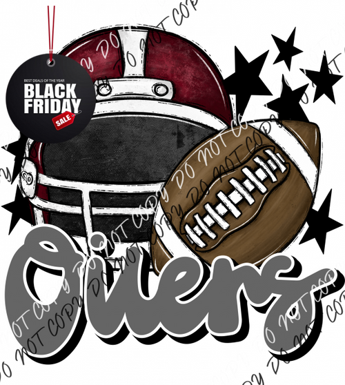 Football Helmet Oilers Dtf Transfer (See Color Options) Pocket Size 3 / Maroon Gray Lettering