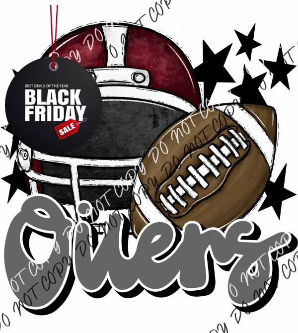 Football Helmet Oilers Dtf Transfer (See Color Options) Pocket Size 3 / Maroon Gray Lettering