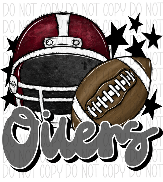 Football Helmet Oilers Dtf Transfer (See Color Options) Pocket Size 3 / Maroon Gray Lettering