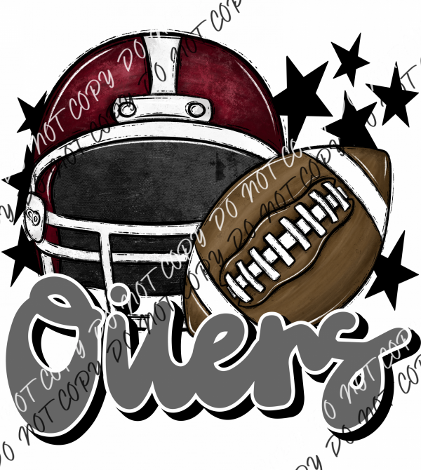 Football Helmet Oilers Dtf Transfer (See Color Options) Pocket Size 3 / Maroon Gray Lettering