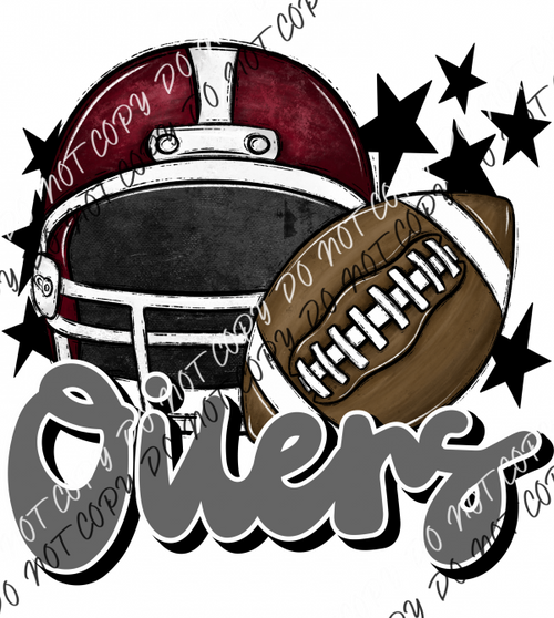 Football Helmet Oilers Dtf Transfer (See Color Options) Pocket Size 3 / Maroon Gray Lettering