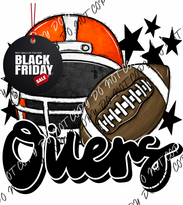 Football Helmet Oilers Dtf Transfer (See Color Options) Pocket Size 3 / Orange Black Lettering