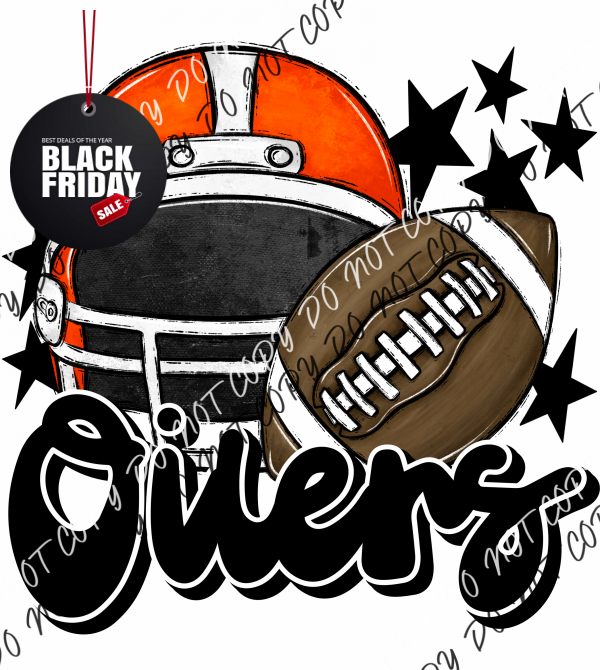 Football Helmet Oilers Dtf Transfer (See Color Options) Pocket Size 3 / Orange Black Lettering