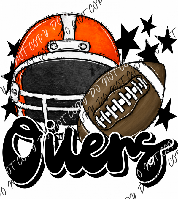 Football Helmet Oilers Dtf Transfer (See Color Options) Pocket Size 3 / Orange Black Lettering