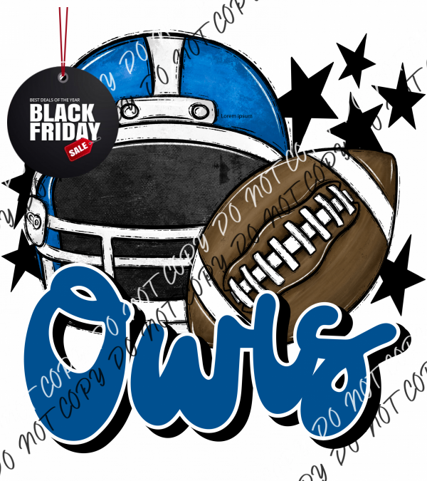 Football Helmet Owls Dtf Transfer (See Color Options) Pocket Size 3 / Royal Lettering Transfers