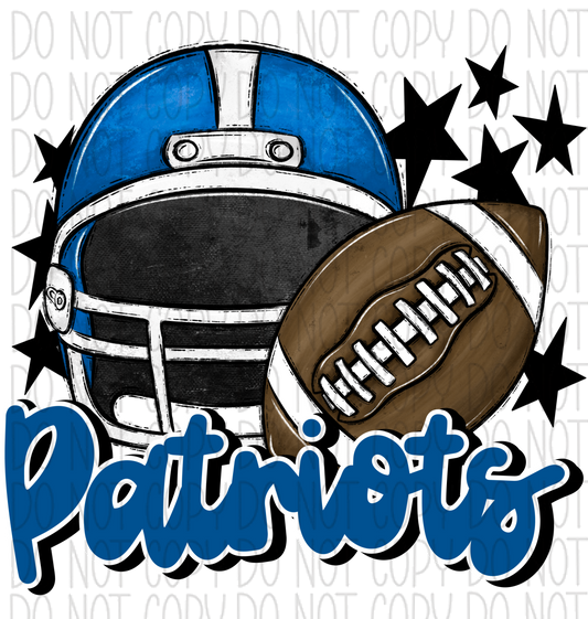 Football Helmet Patriots Dtf Transfer (See Color Options) Pocket Size 3 / Blue Lettering Transfers