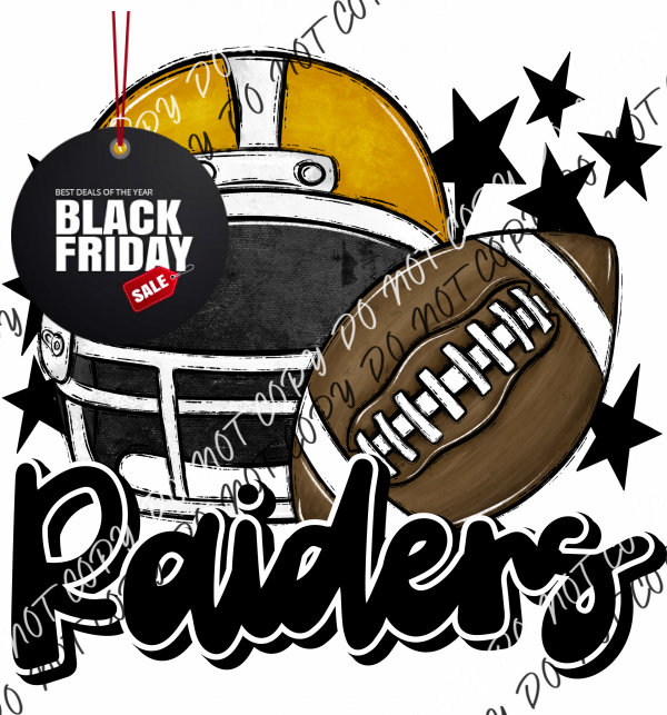 Football Helmet Raiders Dtf Transfer (See Color Options) Pocket Size 3 / Gold Black Lettering