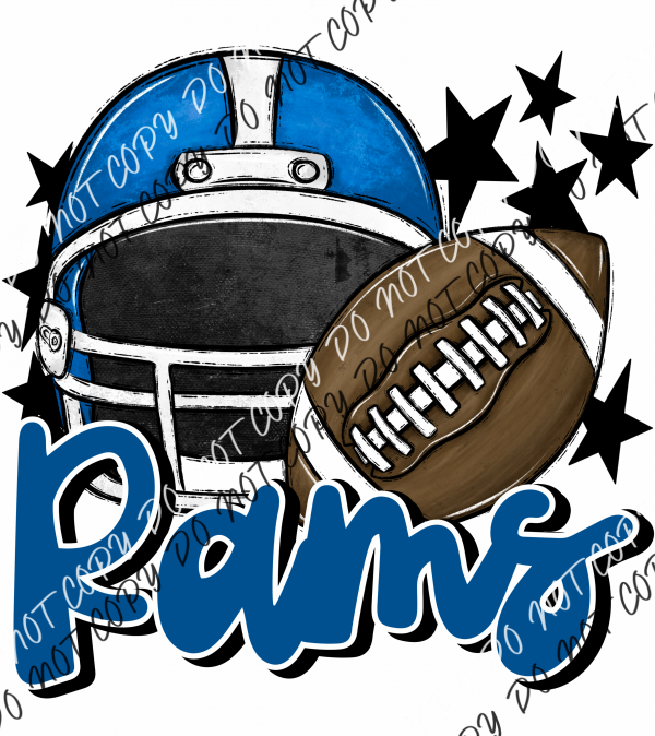 Football Helmet Rams Dtf Transfer (See Color Options) Pocket Size 3 / Blue Transfers