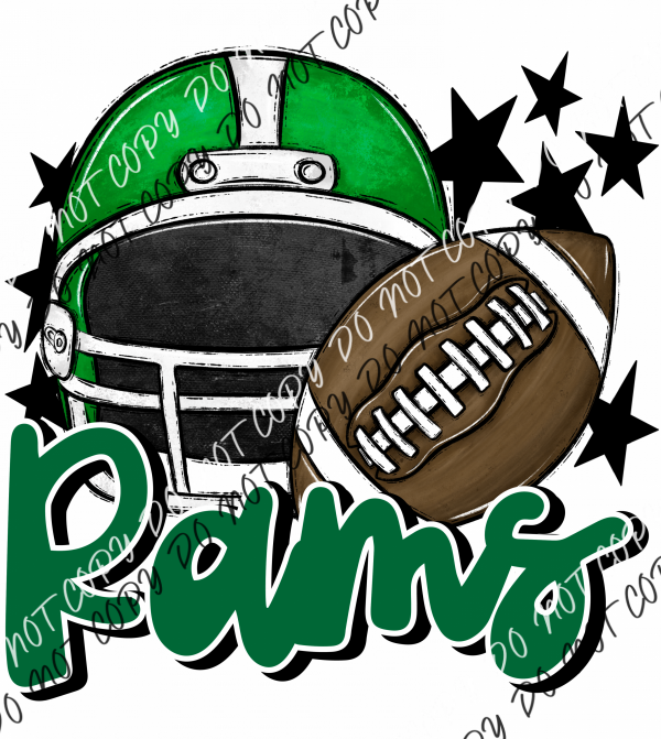 Football Helmet Rams Dtf Transfer (See Color Options) Pocket Size 3 / Green Transfers