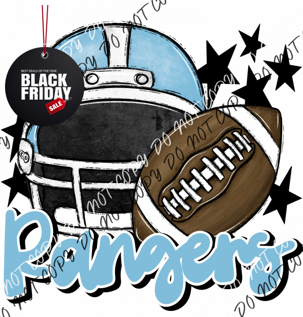 Football Helmet Rangers Dtf Transfer (See Color Options) Pocket Size 3 / Light Blue Lettering