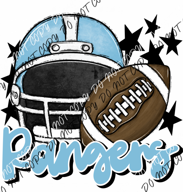 Football Helmet Rangers Dtf Transfer (See Color Options) Pocket Size 3 / Light Blue Lettering