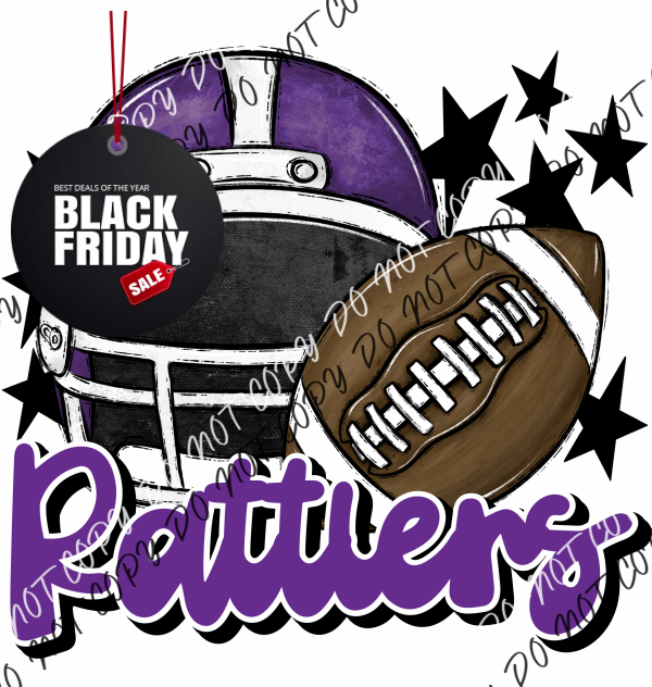 Football Helmet Rattlers Dtf Transfer (See Color Options) Pocket Size 3 / Purple Lettering Transfers