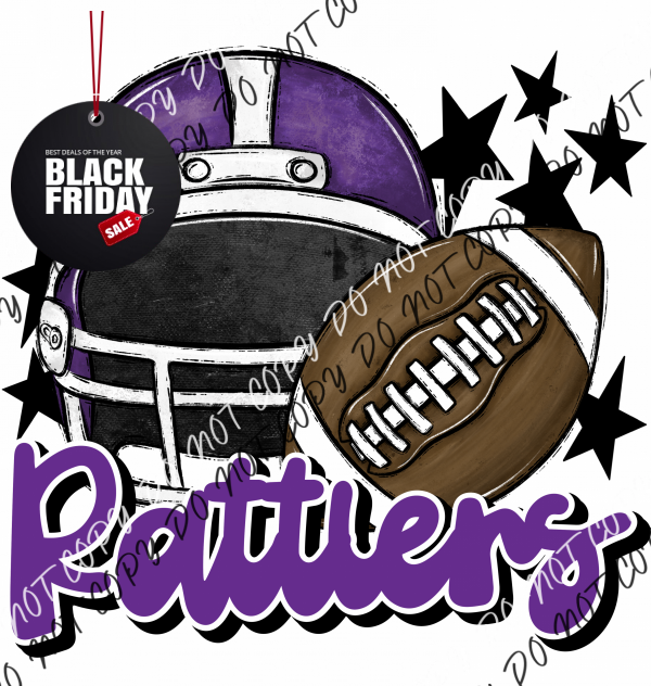 Football Helmet Rattlers Dtf Transfer (See Color Options) Pocket Size 3 / Purple Lettering Transfers