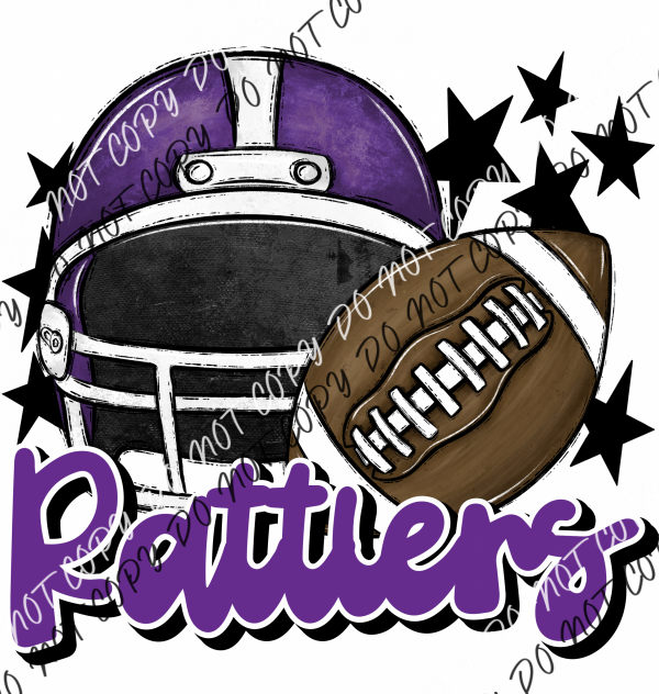 Football Helmet Rattlers Dtf Transfer (See Color Options) Pocket Size 3 / Purple Lettering Transfers