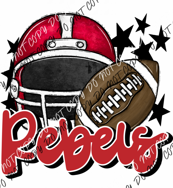 Football Helmet Rebels Dtf Transfer (See Color Options) Pocket Size 3 / Red Transfers