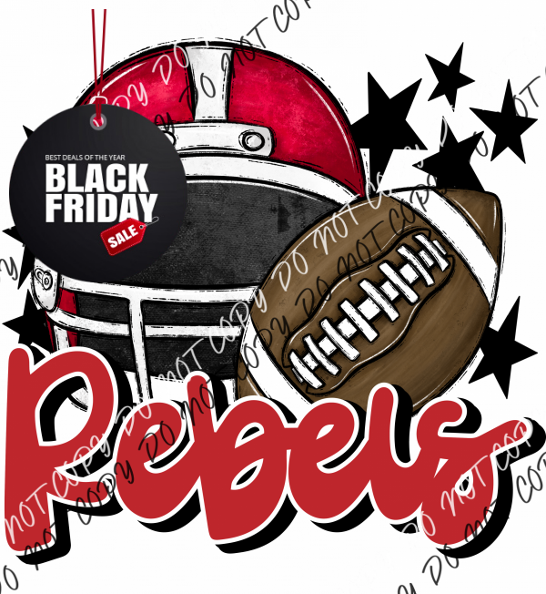 Football Helmet Rebels Dtf Transfer (See Color Options) Pocket Size 3 / Red Transfers