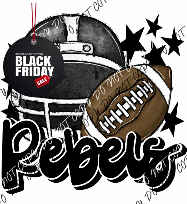 Football Helmet Rebels Dtf Transfer (See Color Options) Pocket Size 3 / Black Transfers