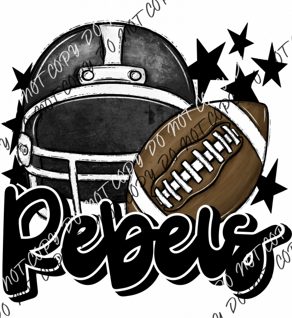 Football Helmet Rebels Dtf Transfer (See Color Options) Pocket Size 3 / Black Transfers