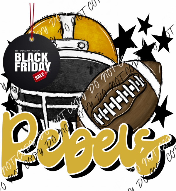 Football Helmet Rebels Dtf Transfer (See Color Options) Pocket Size 3 / Gold Transfers