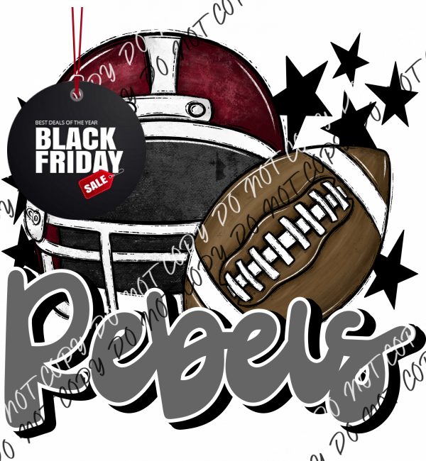 Football Helmet Rebels Dtf Transfer (See Color Options) Pocket Size 3 / Maroon Gray Lettering