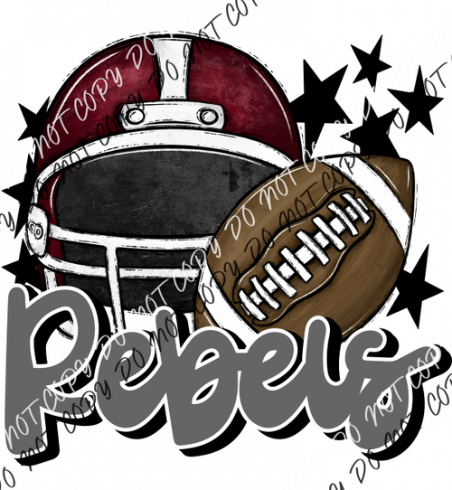 Football Helmet Rebels Dtf Transfer (See Color Options) Pocket Size 3 / Maroon Gray Lettering