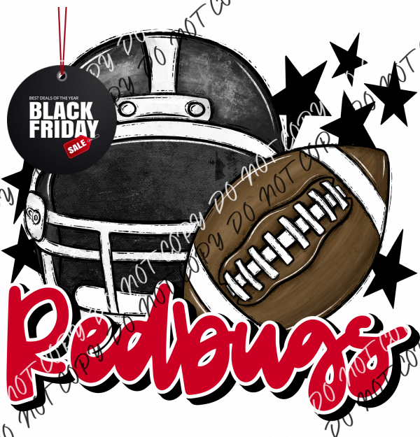 Football Helmet Redbugs Dtf Transfer (See Color Options) Pocket Size 3 / Black Red Lettering