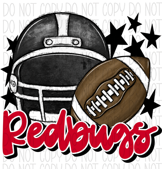 Football Helmet Redbugs Dtf Transfer (See Color Options) Pocket Size 3 / Black Red Lettering