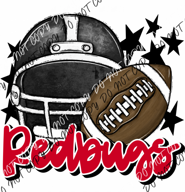 Football Helmet Redbugs Dtf Transfer (See Color Options) Pocket Size 3 / Black Red Lettering