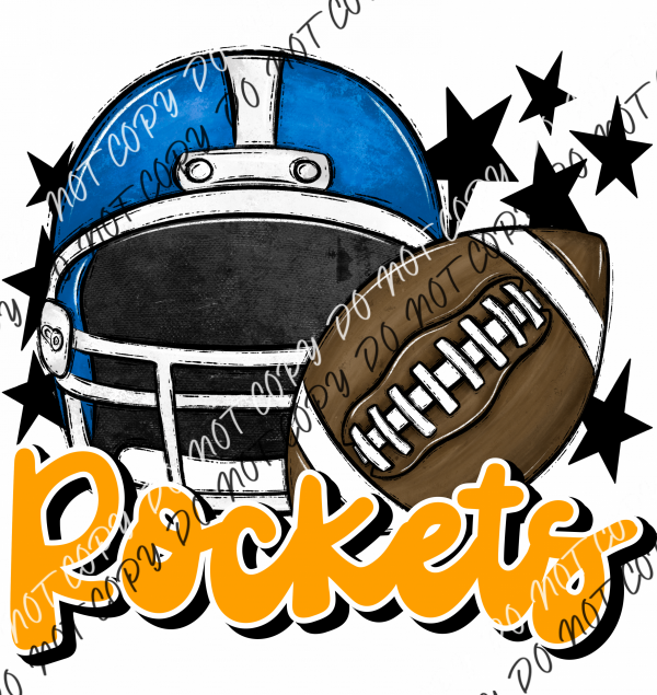 Football Helmet Rockets Dtf Transfer (See Color Options) Pocket Size 3 / Royal Yellow Lettering