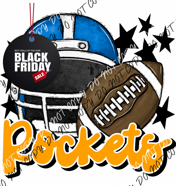 Football Helmet Rockets Dtf Transfer (See Color Options) Pocket Size 3 / Royal Yellow Lettering