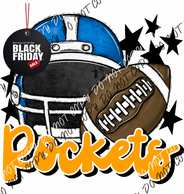 Football Helmet Rockets Dtf Transfer (See Color Options) Pocket Size 3 / Royal Yellow Lettering