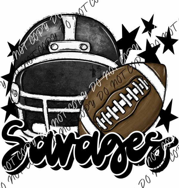 Football Helmet Savages Dtf Transfer (See Color Options) Pocket Size 3 / Black Lettering Transfers