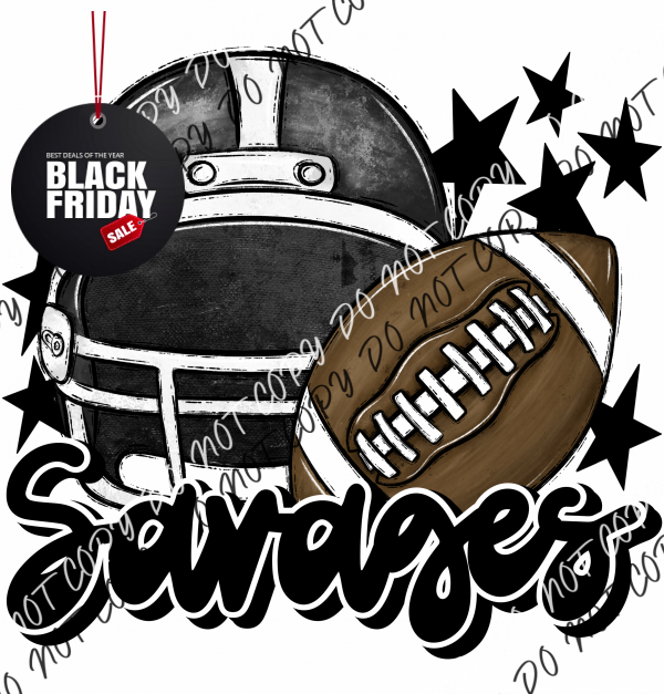 Football Helmet Savages Dtf Transfer (See Color Options) Pocket Size 3 / Black Lettering Transfers