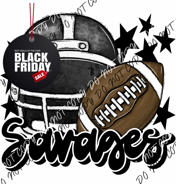 Football Helmet Savages Dtf Transfer (See Color Options) Pocket Size 3 / Black Lettering Transfers