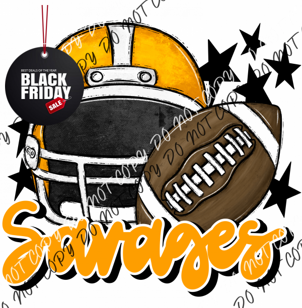 Football Helmet Savages Dtf Transfer (See Color Options) Pocket Size 3 / Yellow Lettering Transfers